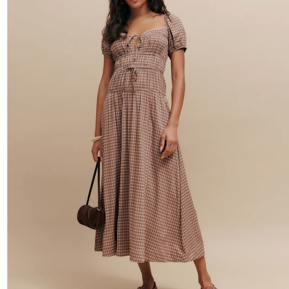 NEW Reformation Rhett Midi Dress - Audrie Check Cotton Blend Causal French - Picture 4 of 11